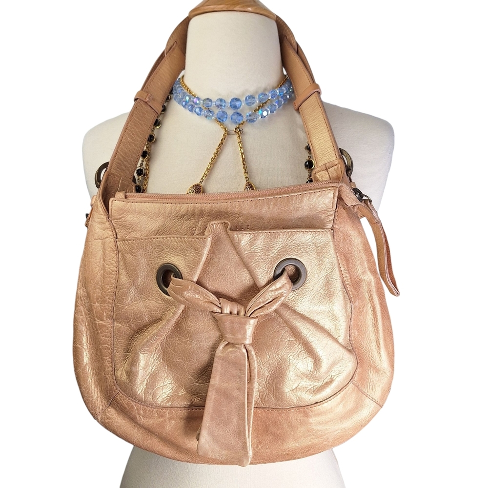 Coccinelle Shoulder Bag Purse Metallic Rose Gold Genuine Leather Boho Coquette